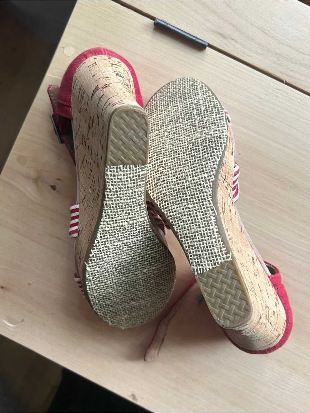 TOMS Red Striped Wedge Sandals with Ankle Strap